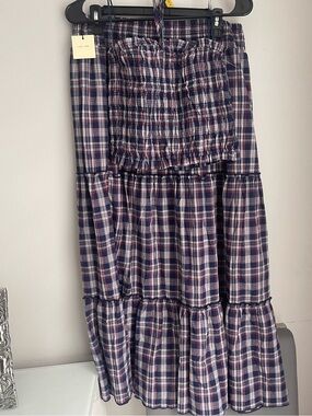 Suite 2939 Smocked Plaid Tiered Skirt with Matching Cropped Tube Top Size 1g